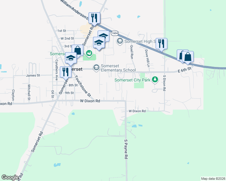 map of restaurants, bars, coffee shops, grocery stores, and more near 7685 West Dixon Road in Somerset