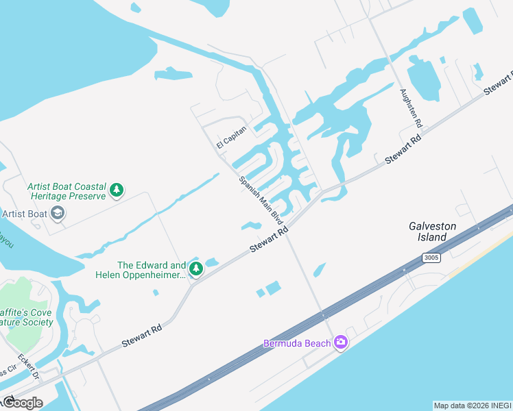map of restaurants, bars, coffee shops, grocery stores, and more near 4215 Spanish Main Boulevard in Galveston