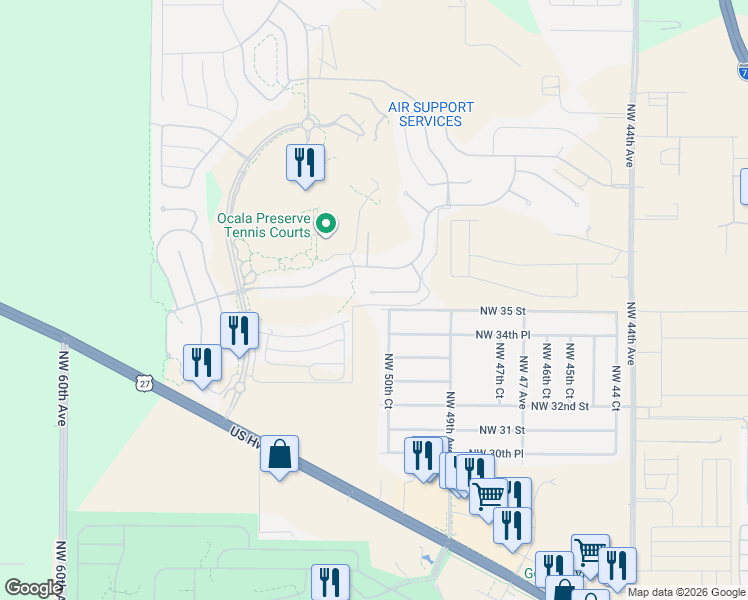 map of restaurants, bars, coffee shops, grocery stores, and more near 3498 Northwest 50th Court in Ocala