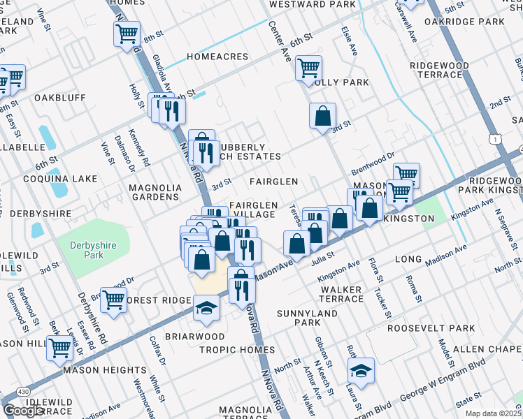 map of restaurants, bars, coffee shops, grocery stores, and more near 947 East Millard Court in Daytona Beach
