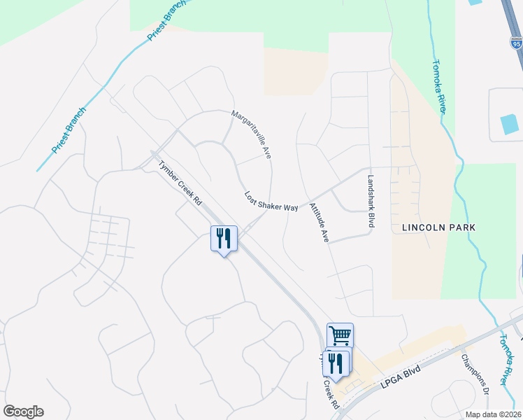 map of restaurants, bars, coffee shops, grocery stores, and more near 533 Lost Shaker Way in Daytona Beach