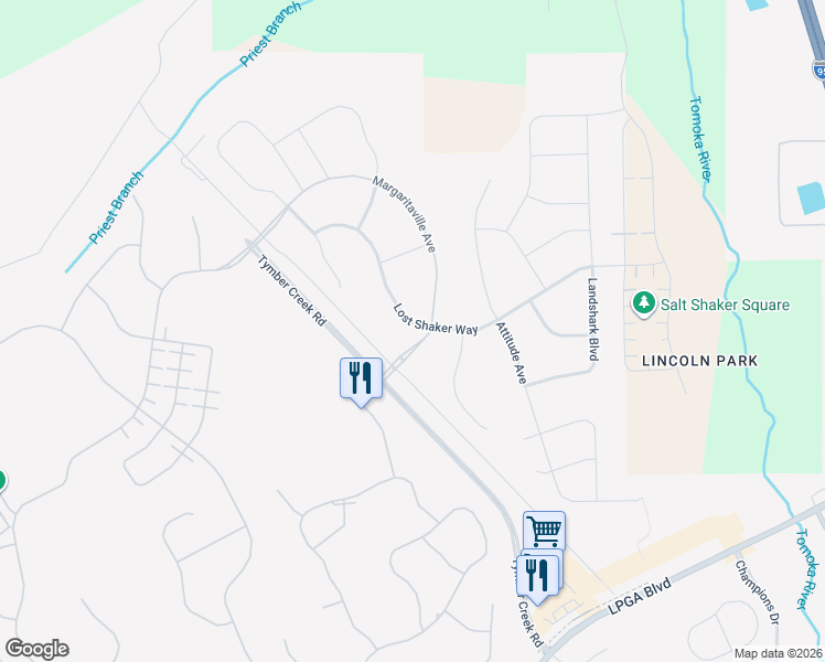 map of restaurants, bars, coffee shops, grocery stores, and more near 533 Lost Shaker Way in Daytona Beach