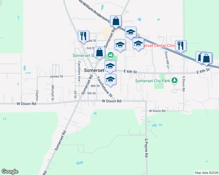 map of restaurants, bars, coffee shops, grocery stores, and more near 19930 Touchstone Street in Somerset