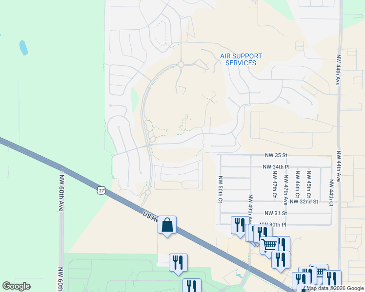 map of restaurants, bars, coffee shops, grocery stores, and more near 5277 Northwest 35th Lane Road in Ocala