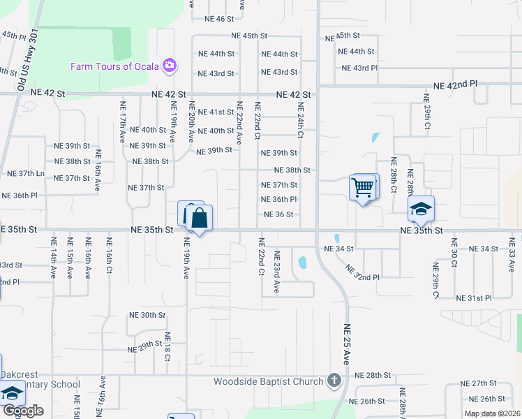 map of restaurants, bars, coffee shops, grocery stores, and more near 2208 Northeast 36th Place in Ocala