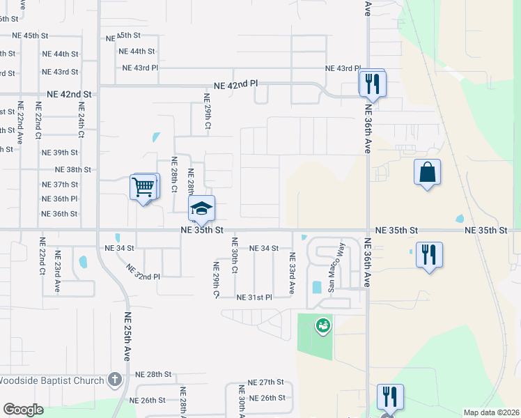 map of restaurants, bars, coffee shops, grocery stores, and more near 2859-2899 Northeast 35th Street in Ocala