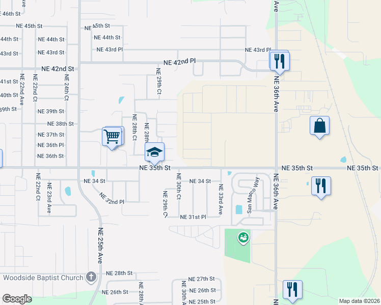 map of restaurants, bars, coffee shops, grocery stores, and more near 2859-2899 Northeast 35th Street in Ocala