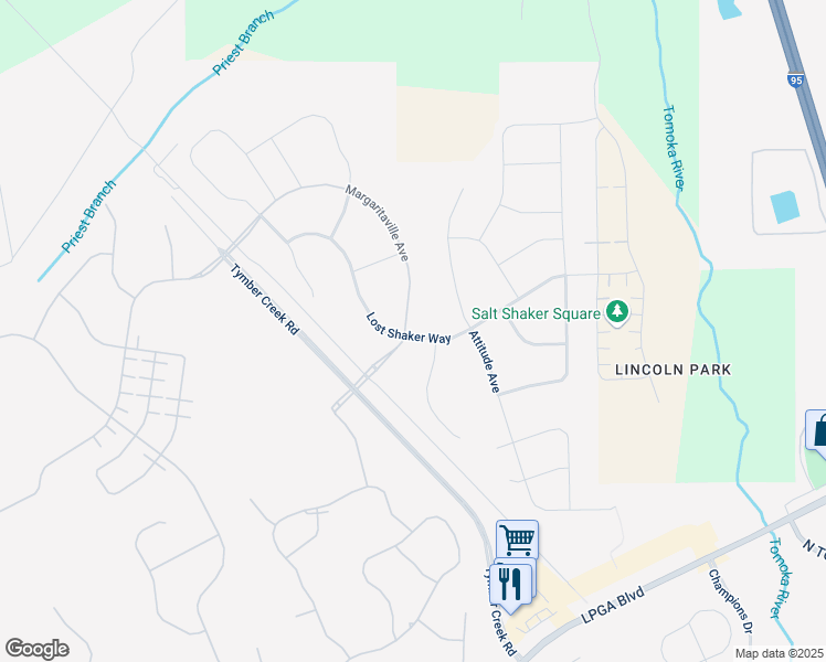 map of restaurants, bars, coffee shops, grocery stores, and more near 533 Lost Shaker Way in Daytona Beach