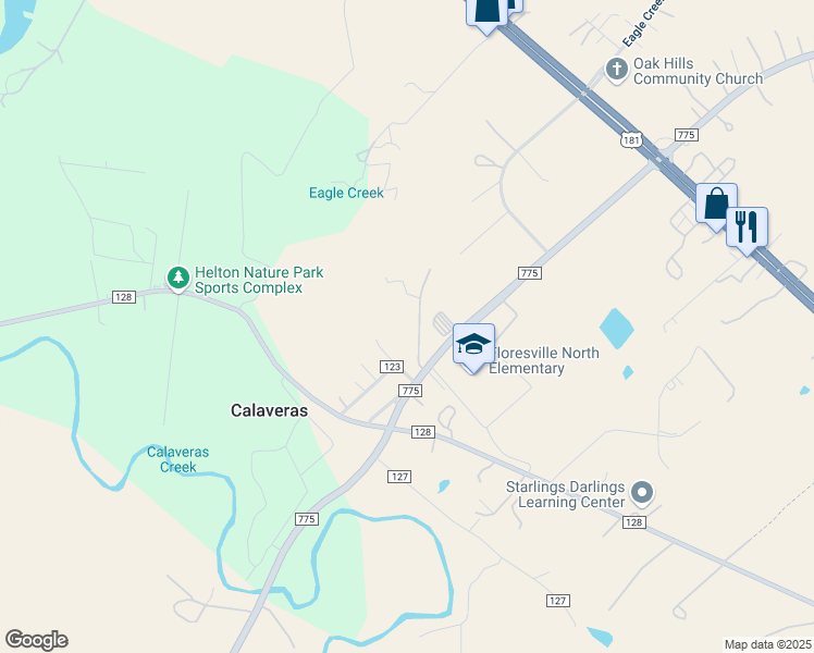map of restaurants, bars, coffee shops, grocery stores, and more near 15114 Farm to Market 775 in Floresville