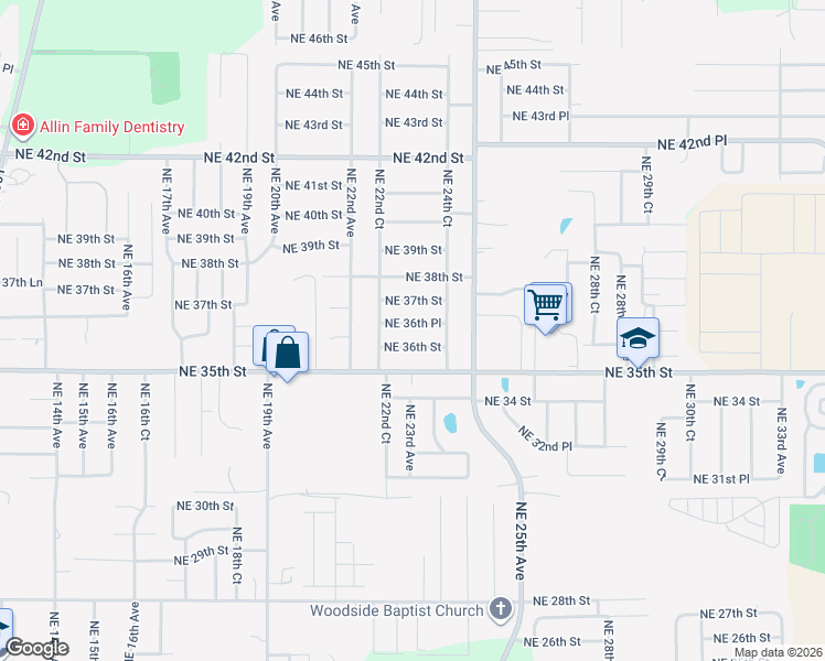 map of restaurants, bars, coffee shops, grocery stores, and more near 2312 Northeast 36th Place in Ocala