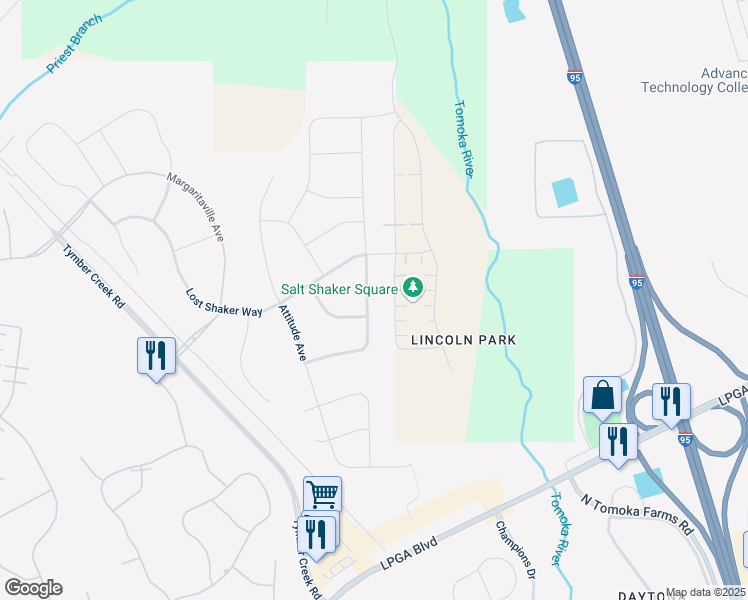 map of restaurants, bars, coffee shops, grocery stores, and more near 647 Landshark Boulevard in Daytona Beach