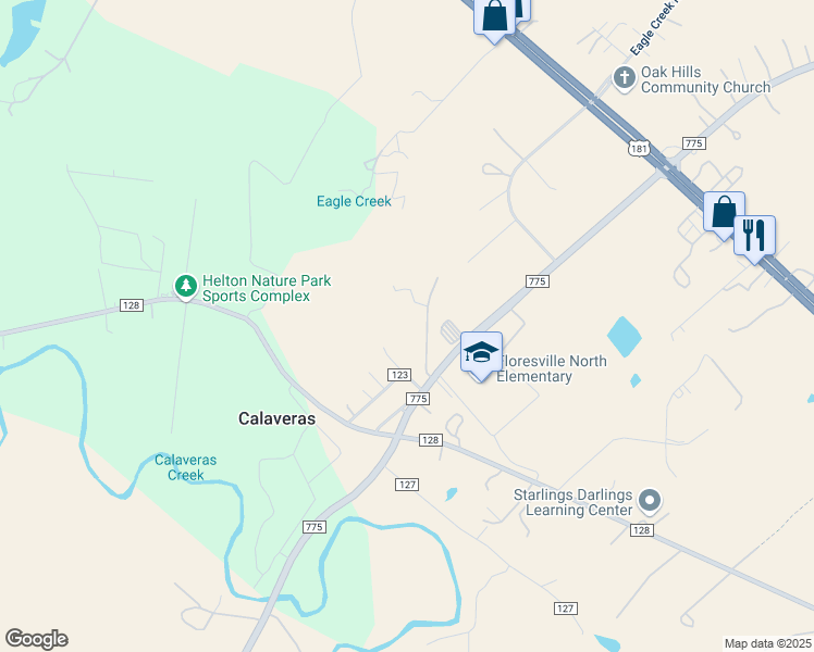 map of restaurants, bars, coffee shops, grocery stores, and more near 15114 Farm to Market 775 in Floresville