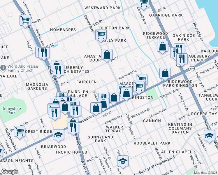 map of restaurants, bars, coffee shops, grocery stores, and more near 179 Edwards Street in Daytona Beach