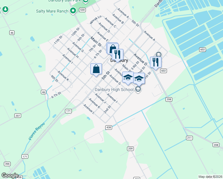 map of restaurants, bars, coffee shops, grocery stores, and more near 5902 3 Road Street in Danbury