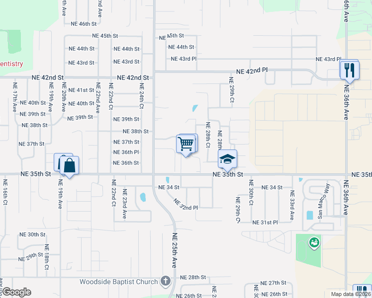 map of restaurants, bars, coffee shops, grocery stores, and more near 2659 Northeast 35th Street in Ocala