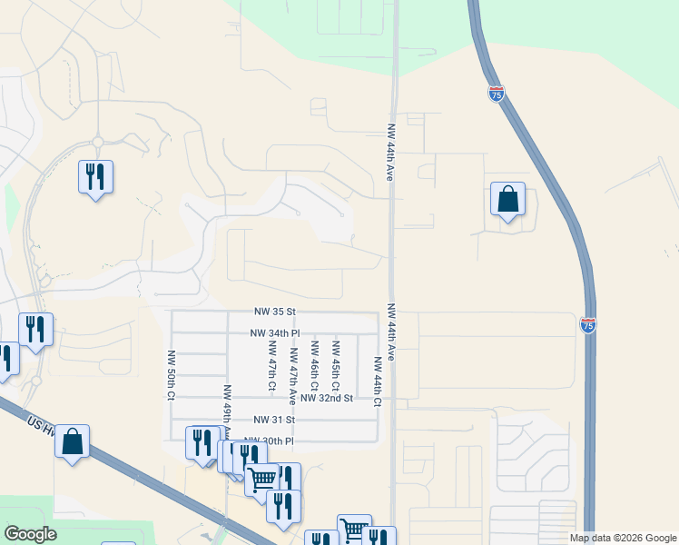 map of restaurants, bars, coffee shops, grocery stores, and more near 4616 Northwest 35 Street in Ocala