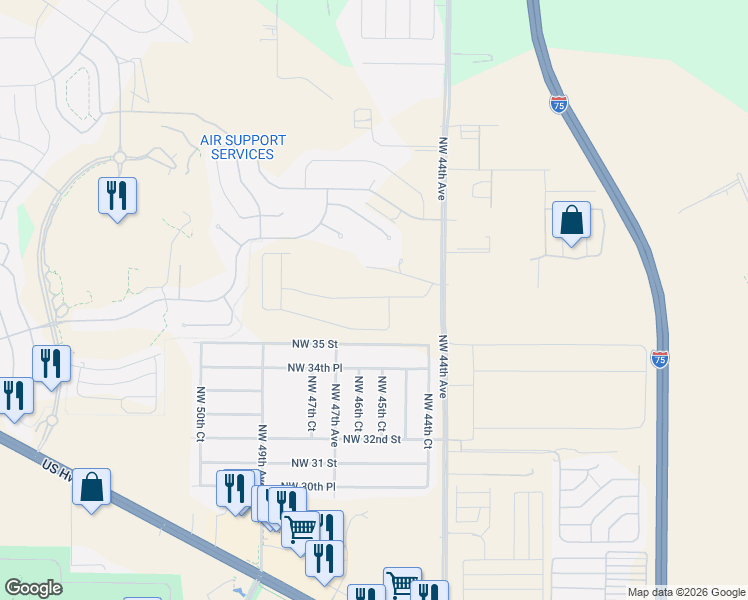 map of restaurants, bars, coffee shops, grocery stores, and more near 4616 Northwest 35 Street in Ocala
