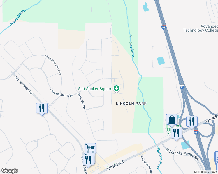 map of restaurants, bars, coffee shops, grocery stores, and more near Land Shark Boulevard in Daytona Beach