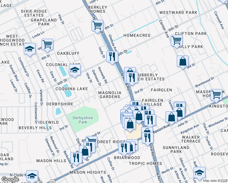map of restaurants, bars, coffee shops, grocery stores, and more near 1044 Kennedy Road in Daytona Beach