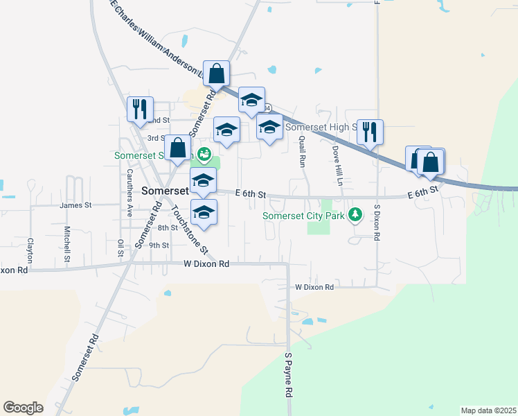 map of restaurants, bars, coffee shops, grocery stores, and more near 7708 East 6th Street in Somerset