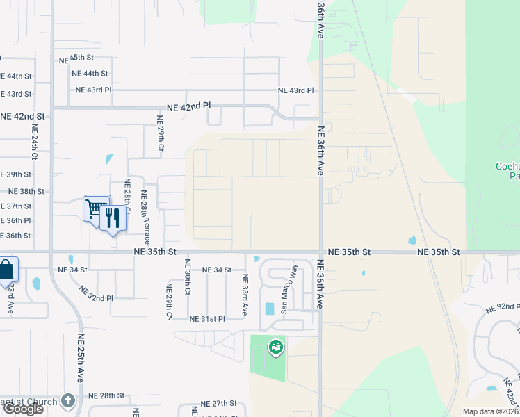 map of restaurants, bars, coffee shops, grocery stores, and more near 3301 Northeast 35th Street in Ocala