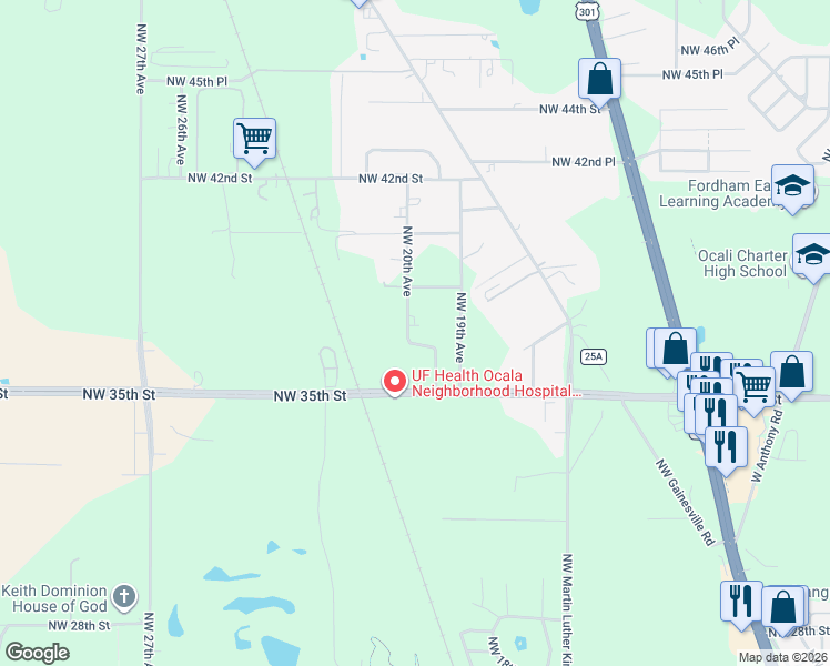 map of restaurants, bars, coffee shops, grocery stores, and more near 3755 Northwest 20th Avenue in Ocala
