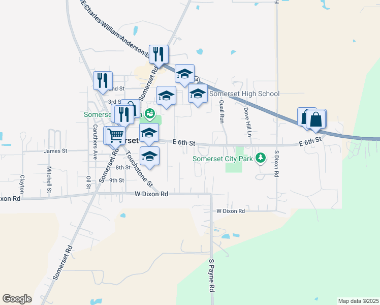 map of restaurants, bars, coffee shops, grocery stores, and more near 7708 East 6th Street in Somerset