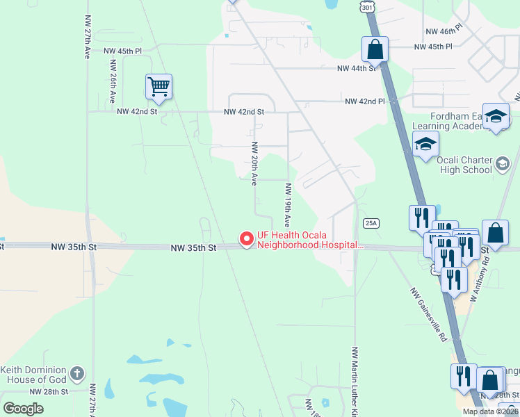 map of restaurants, bars, coffee shops, grocery stores, and more near 3755 Northwest 20th Avenue in Ocala
