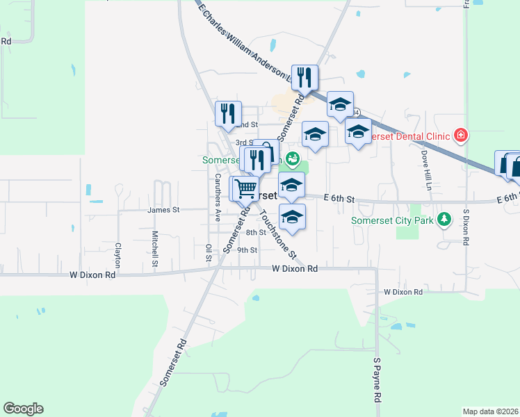 map of restaurants, bars, coffee shops, grocery stores, and more near 19930 Touchstone Street in Somerset