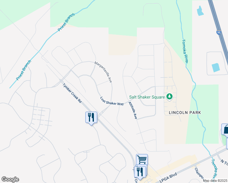 map of restaurants, bars, coffee shops, grocery stores, and more near 2594 Lpga Boulevard in Daytona Beach