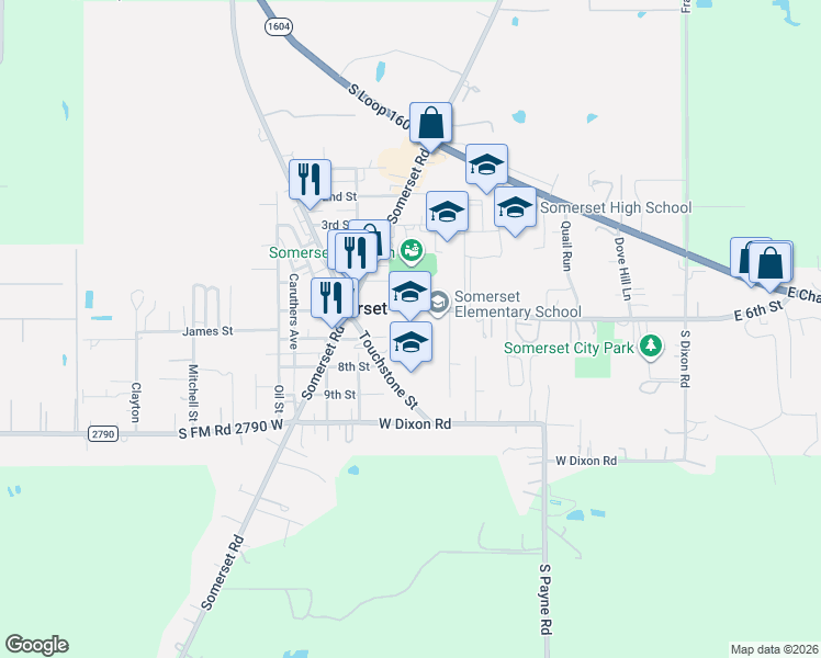 map of restaurants, bars, coffee shops, grocery stores, and more near 302 Touchstone Street in Somerset