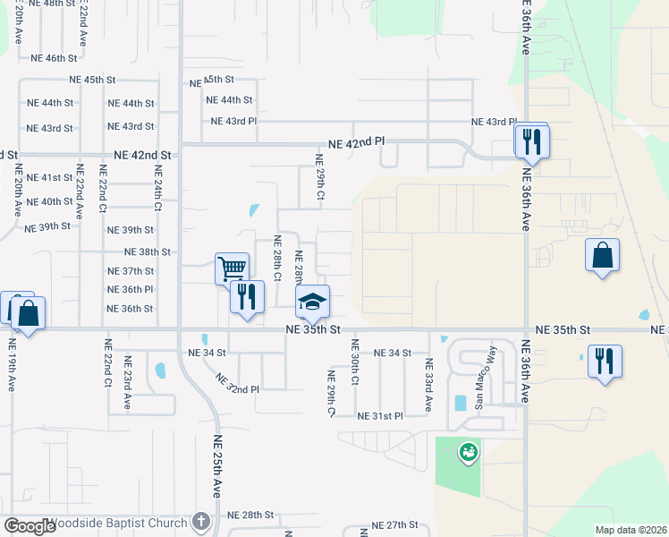 map of restaurants, bars, coffee shops, grocery stores, and more near 2964 Northeast 38th Street in Ocala