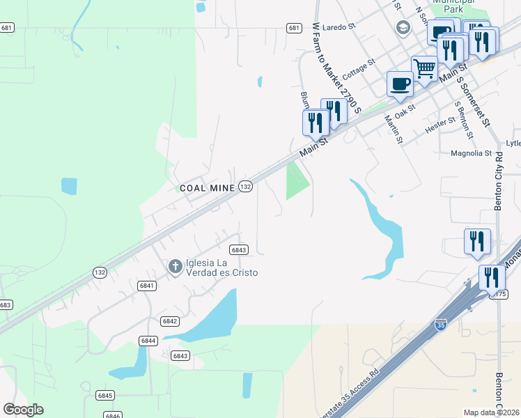 map of restaurants, bars, coffee shops, grocery stores, and more near 17112 Main Street in Lytle