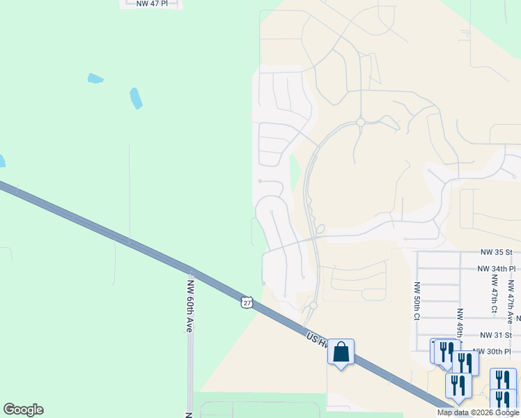 map of restaurants, bars, coffee shops, grocery stores, and more near 3630 Northwest 55th Circle in Ocala