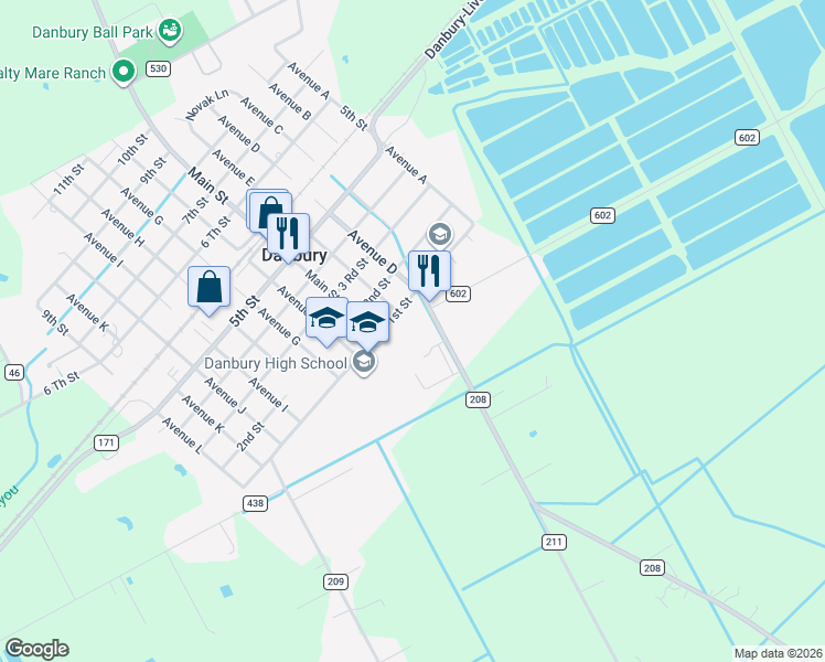 map of restaurants, bars, coffee shops, grocery stores, and more near 2714 Hoskins Mound Road in Danbury