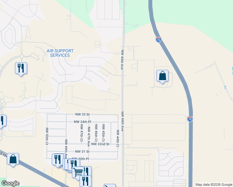 map of restaurants, bars, coffee shops, grocery stores, and more near 3818-3948 Northwest 44th Avenue in Ocala