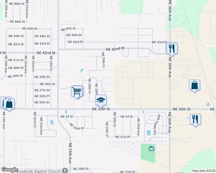 map of restaurants, bars, coffee shops, grocery stores, and more near 2964 Northeast 38th Street in Ocala