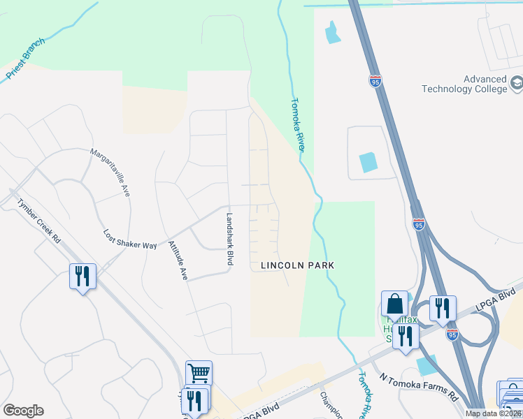 map of restaurants, bars, coffee shops, grocery stores, and more near Land Shark Boulevard in Daytona Beach