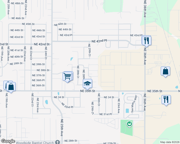 map of restaurants, bars, coffee shops, grocery stores, and more near 2964 Northeast 38th Street in Ocala