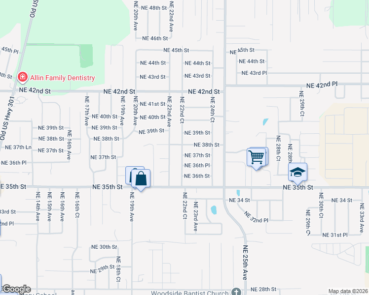 map of restaurants, bars, coffee shops, grocery stores, and more near 2200 NE 38th St in Ocala