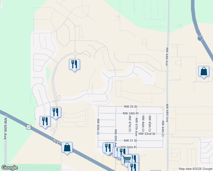 map of restaurants, bars, coffee shops, grocery stores, and more near 4983 Northwest 35th Lane Road in Ocala