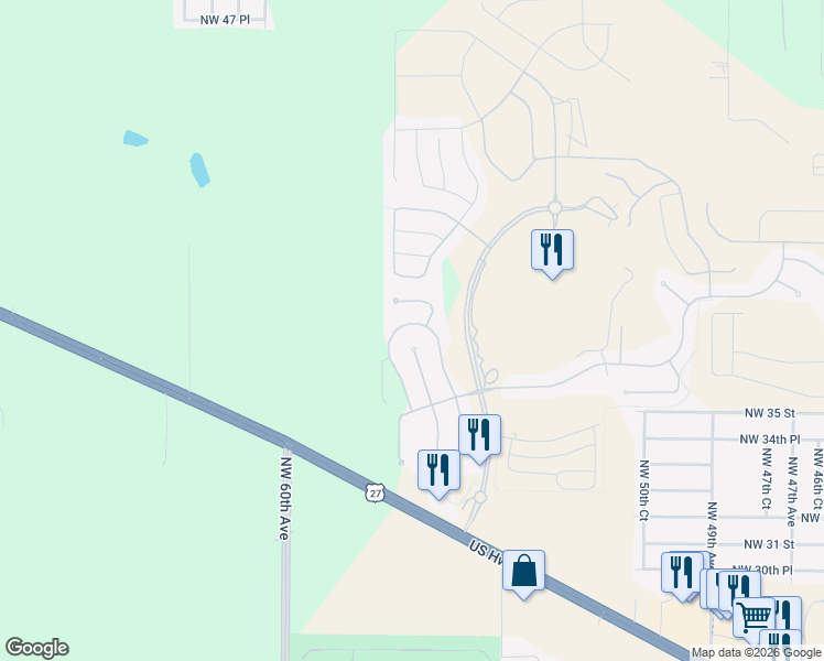 map of restaurants, bars, coffee shops, grocery stores, and more near 3630 Northwest 55th Circle in Ocala