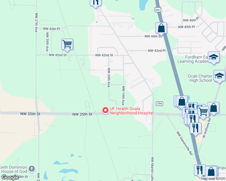 map of restaurants, bars, coffee shops, grocery stores, and more near 3755 Northwest 20th Avenue in Ocala