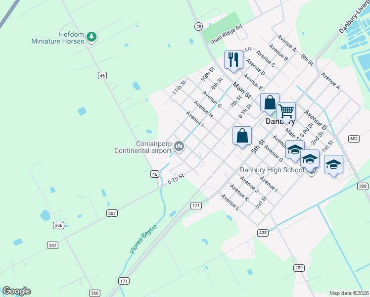 map of restaurants, bars, coffee shops, grocery stores, and more near 1510 Avenue K in Danbury