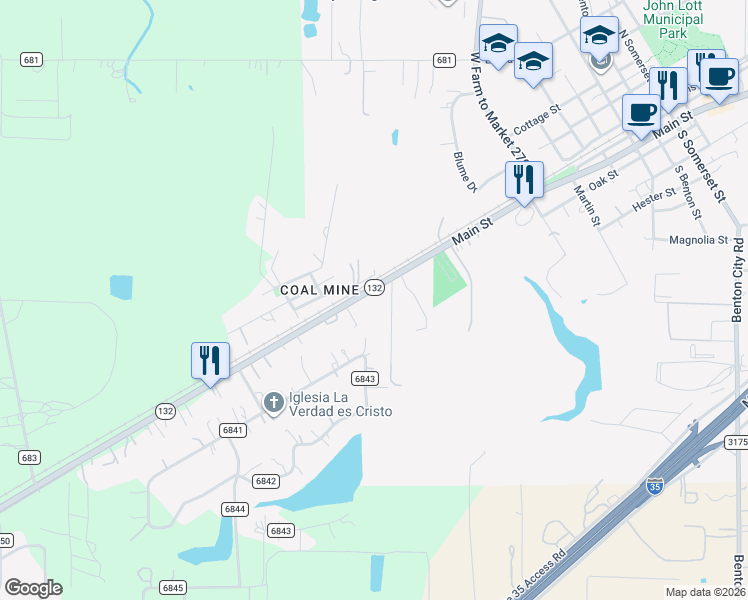 map of restaurants, bars, coffee shops, grocery stores, and more near 17112 Main Street in Lytle