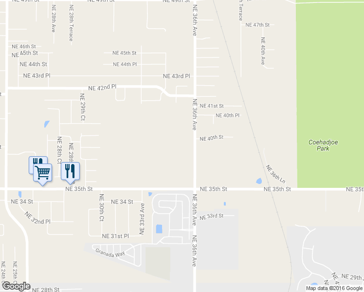 map of restaurants, bars, coffee shops, grocery stores, and more near 3800 NE 36th Ave in Ocala