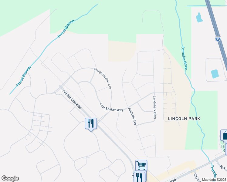 map of restaurants, bars, coffee shops, grocery stores, and more near 2594 Lpga Boulevard in Daytona Beach