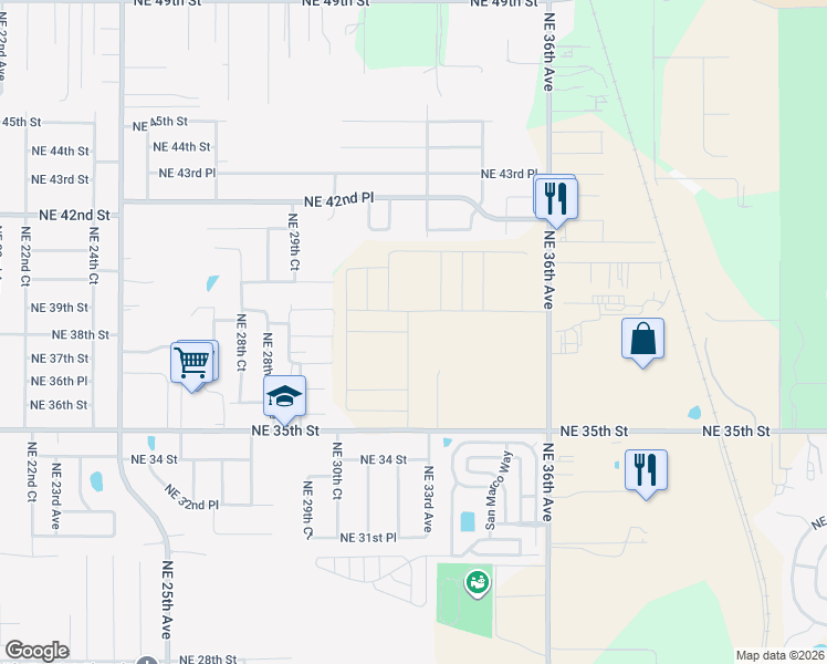 map of restaurants, bars, coffee shops, grocery stores, and more near 3301 Northeast 35th Street in Ocala
