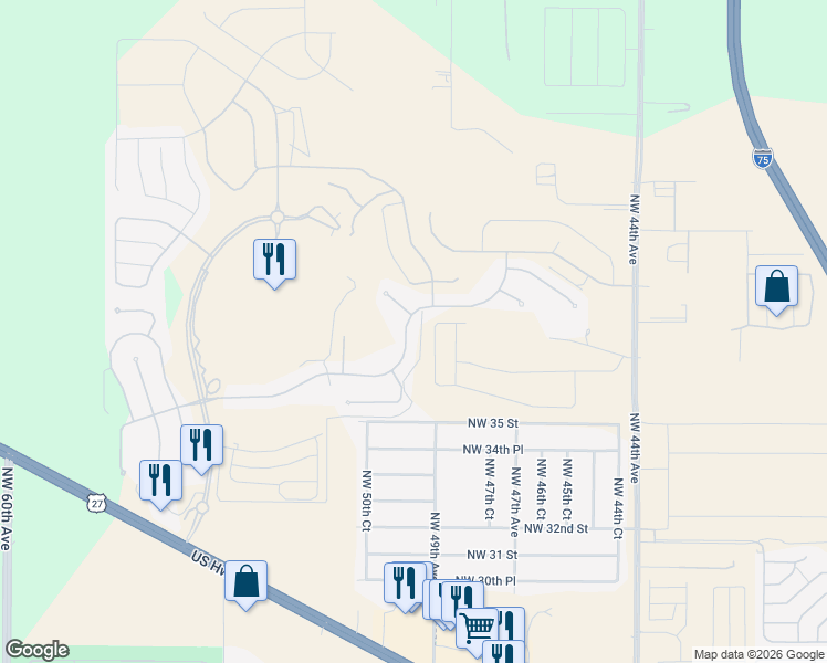 map of restaurants, bars, coffee shops, grocery stores, and more near 4983 Northwest 35th Lane Road in Ocala