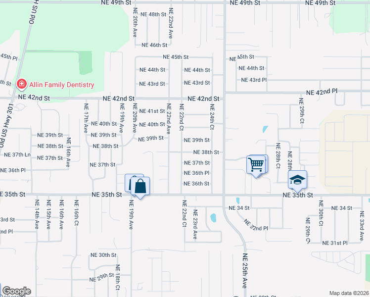 map of restaurants, bars, coffee shops, grocery stores, and more near 2200 Northeast 38th Street in Ocala